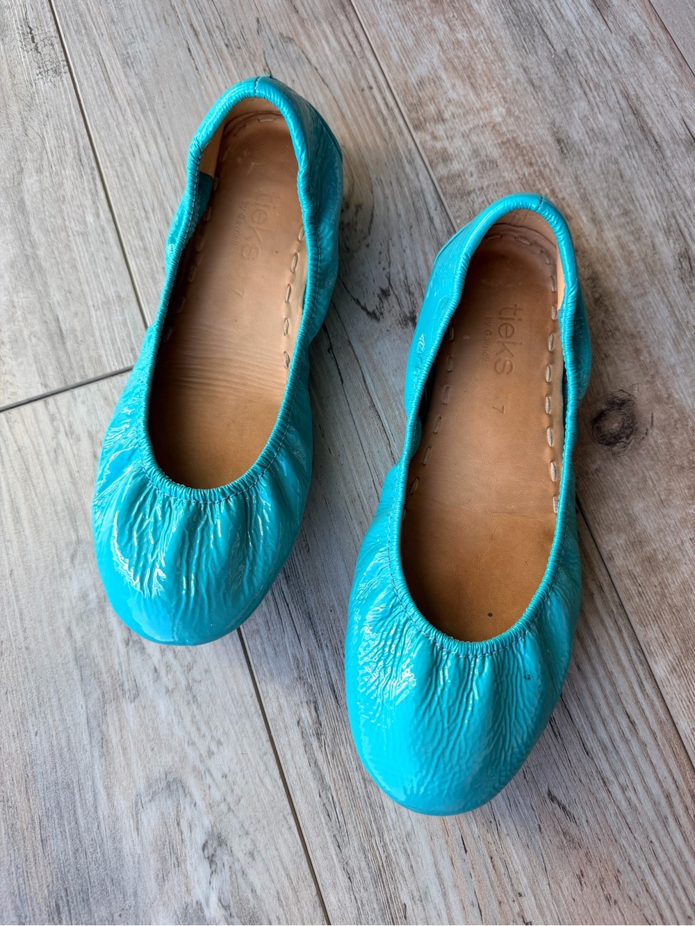 Tieks by Gavrieli Tiek Blue Patent Leather Ballet Flats Foldable Shoes size 7